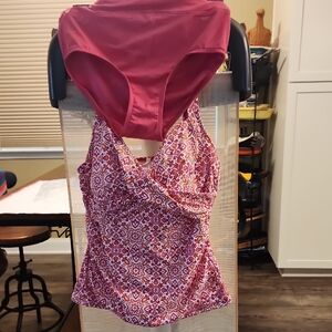 Lands End Pink Patterned Swim Tankini Top Size 8 Solid Pink Briefs Size 4
